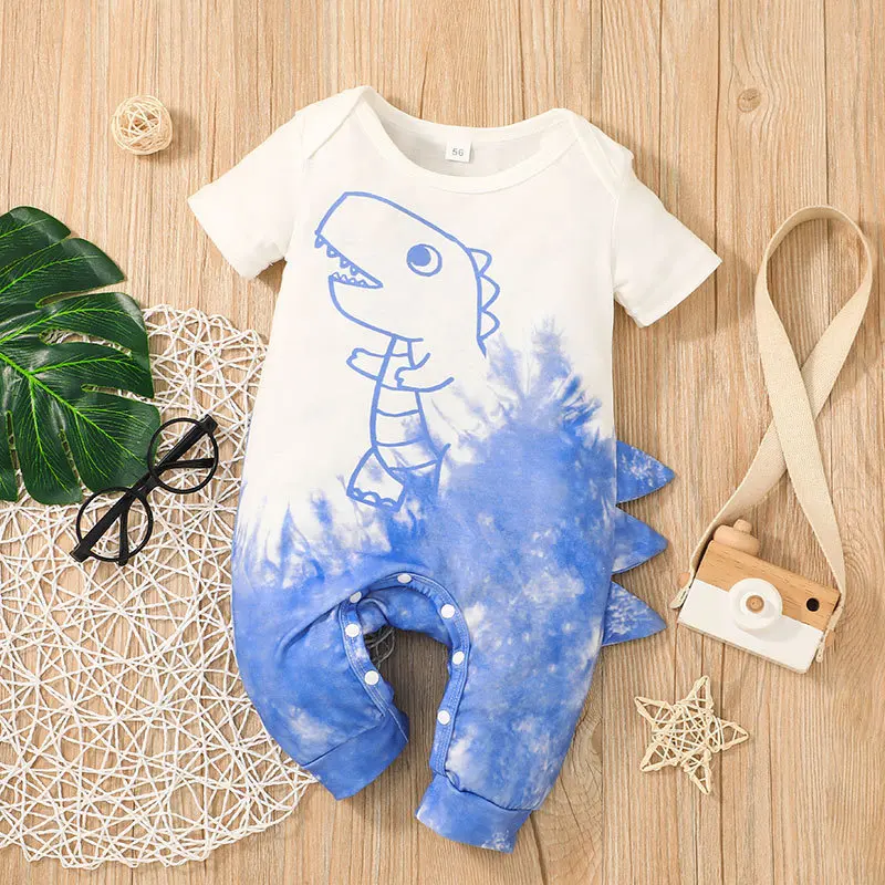

New 2022 Infant Newborn Romper Summer Short Sleeve Print Cartoon Dinosaur Tie-dye Bodycon Baby Boy Cute Rompers Clothes Outfits