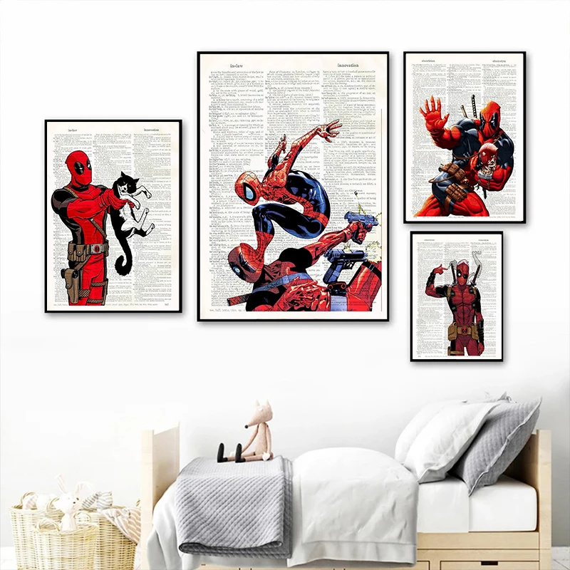 

Marvel Superhero Deadpool Comic Art Posters Spider-man vs Deadpool Wall Decorative Canvas Painting Picture for Living Room Gift