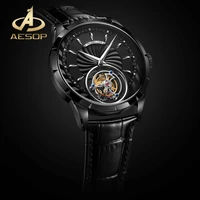 aesop men skeleton mechanical watches for man sapphire waterproof flying tourbillon montre mens watch luxury leather strap