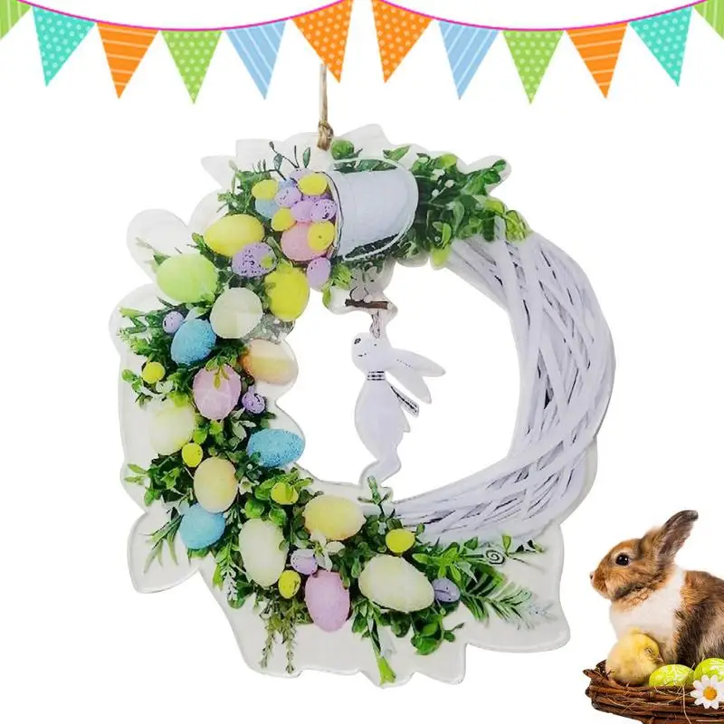 

Easter Door Decorations 2D Acrylic Bunny Wreath Spring Season Garland With Easter Eggs And Mixed Twigs For Front Door Home