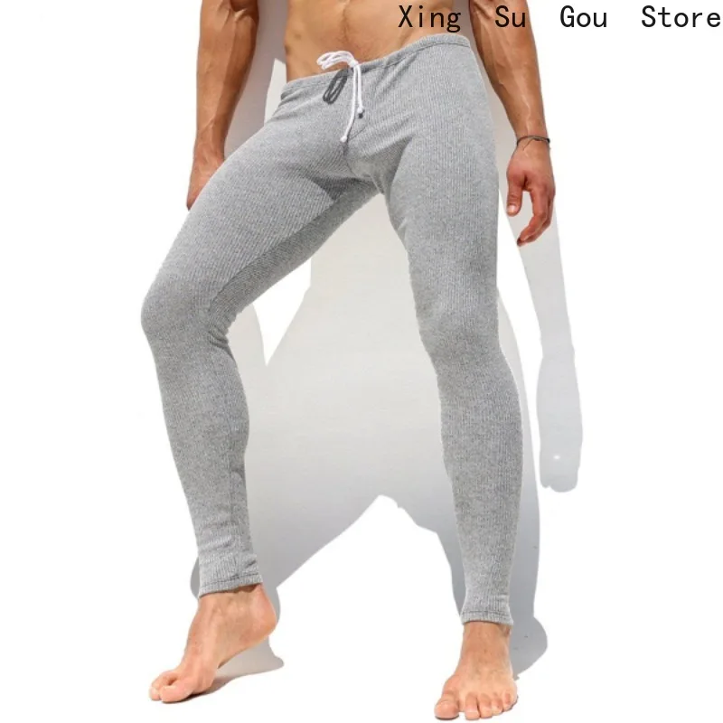 Осенне-зимние мужские повседневные эластичные вязаные брюки в рубчик тонкие