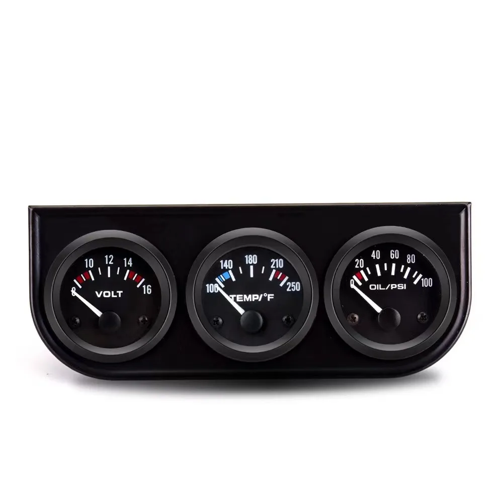 

52mm car modified instrument black face triple meter voltage water temperature oil pressure three-in-one meter