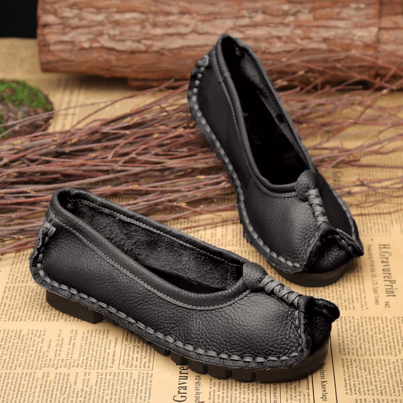 

Moccasin Designer Female Luxury Genuine Leather Loafer Women's Flats Shoes Vintage Plain Slip On Shallow Shoe Woman Ballet Flats