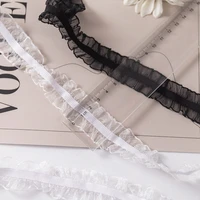 5 yards white black organza ruffle elastic lace trim 2 5cm ribbon supplies stretch lace band clothing garment free shipping rt28