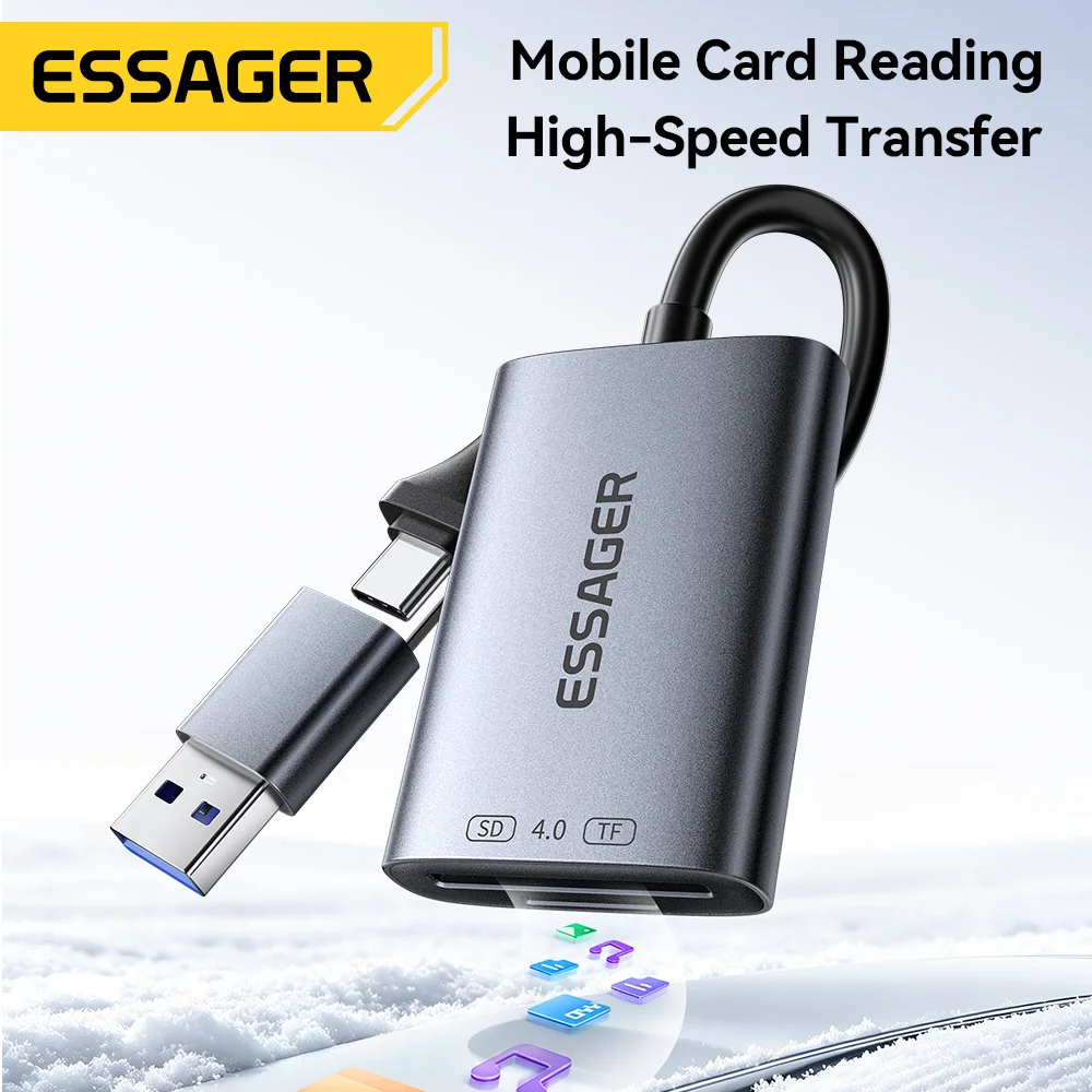 Фото Устройство для чтения карт памяти Essager SD4.0 312 МБ/с, адаптер USB Type-C для карт памяти SD, MicroSD, TF для ноутбуков, ПК, iPhone, Huawei, MacBook, Windows №2