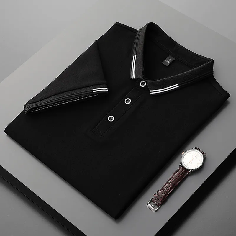 

Top New Fashion Brand Polo Shirt Men's Summer Mandarin Collar Slim Fit Solid Color Button Breathable Polos Casual Men Clothing L