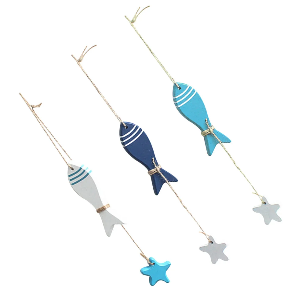 

3 Pcs Coat Hanger Hangers Decorate Hanging Pendant Adornment Curtain Decoration Wooden Fish Bamboo Seaside