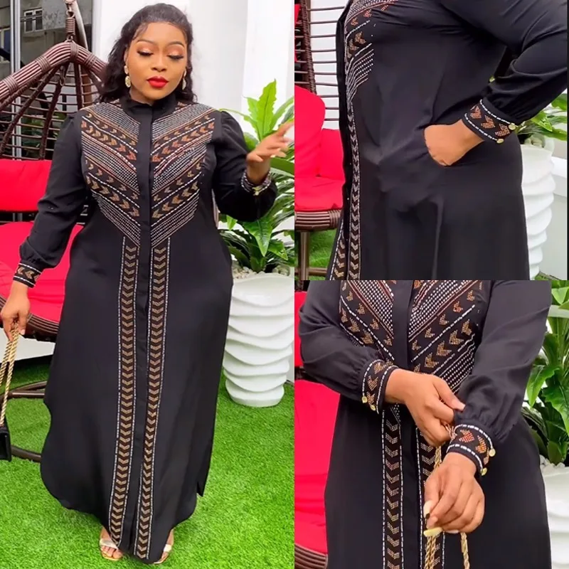 

African Dresses For Women Vetement Femme Dashiki Abaya Diamonds Maxi Dress Africa Clothes Dashiki Ankara Dresses