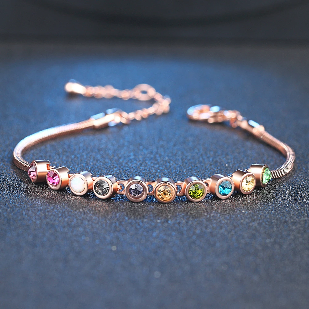 

New High-quality Zircon High-quality Multi-color Exquisite Ball Rose Gold Color Bracelet Austrian Crystal Commemorative Gift
