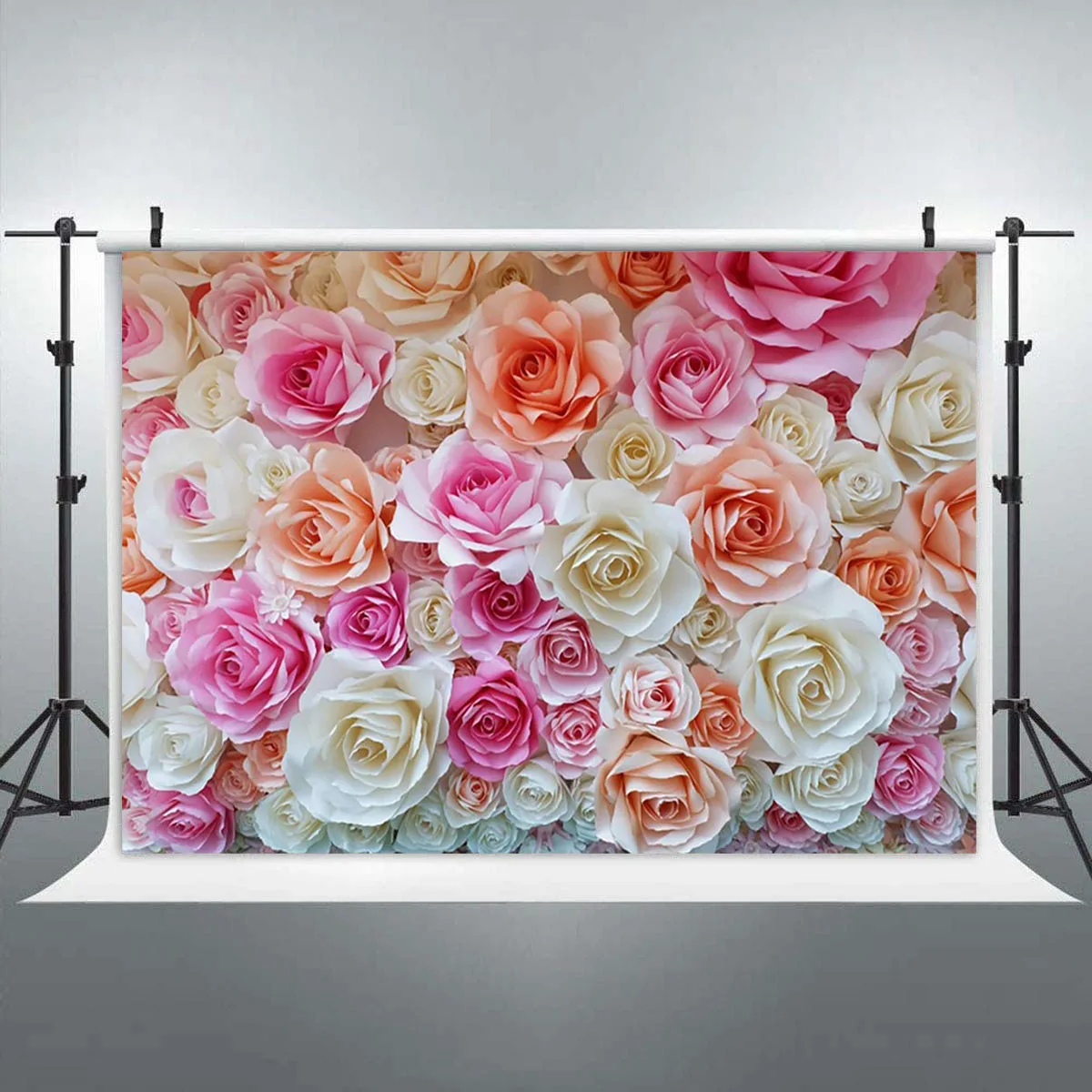 

Floral Backdrop Mother's Valentine's Day Photography Background Paper Pink and White Rose Flowers Wall Bridal Shower Baby Shower