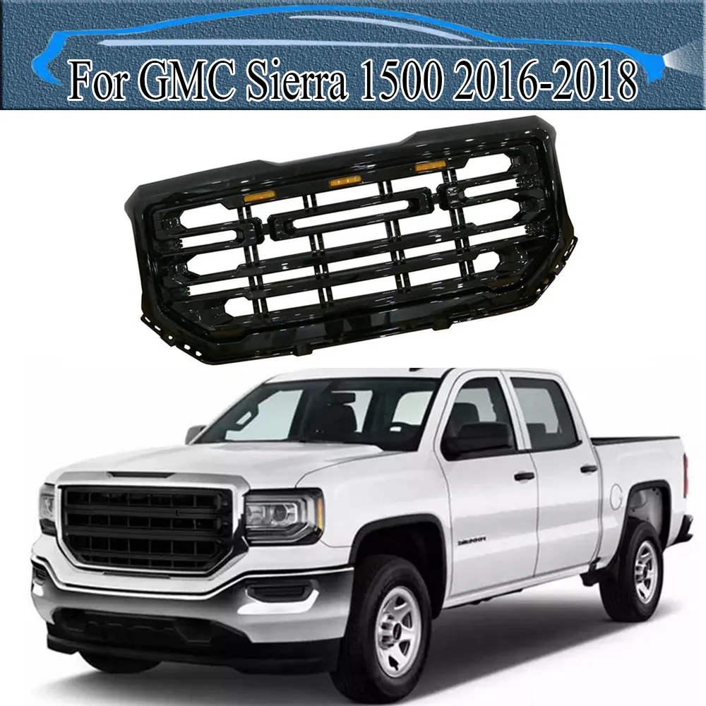 

For GMC Sierra 1500 2016-2018 Car ABS High Quality Racing Grille Front Upper Grill Bumper Mesh Hood Grills Gloss Black