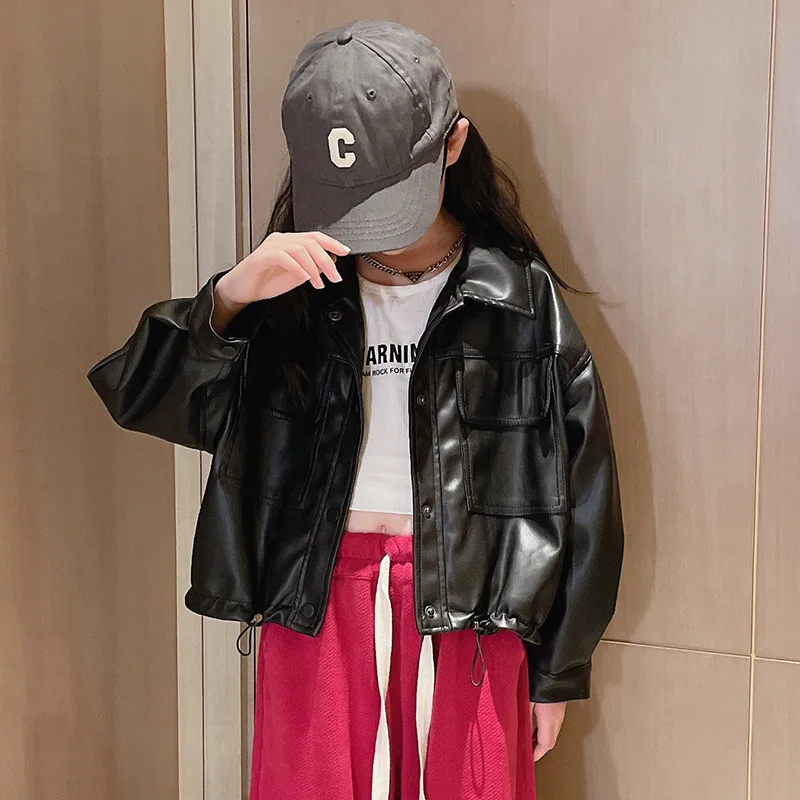 

Детская демисезонная куртка из искусственной кожи для девочек-подростков