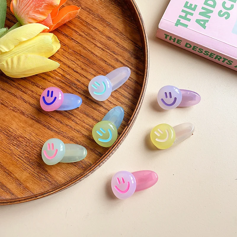 

Summer Color Cartoon Round Smile Face Small Hair Clips For Girl Children Cute Kawaii Fairy Happy Hairpin Fashion Accessories