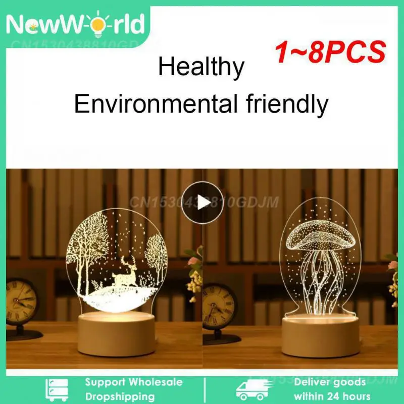 

1~8PCS Romantic 3D Acrylic Led Lamp for Home Children's Night Light Table Lamp Birthday Party Decor Valentine's Bedside
