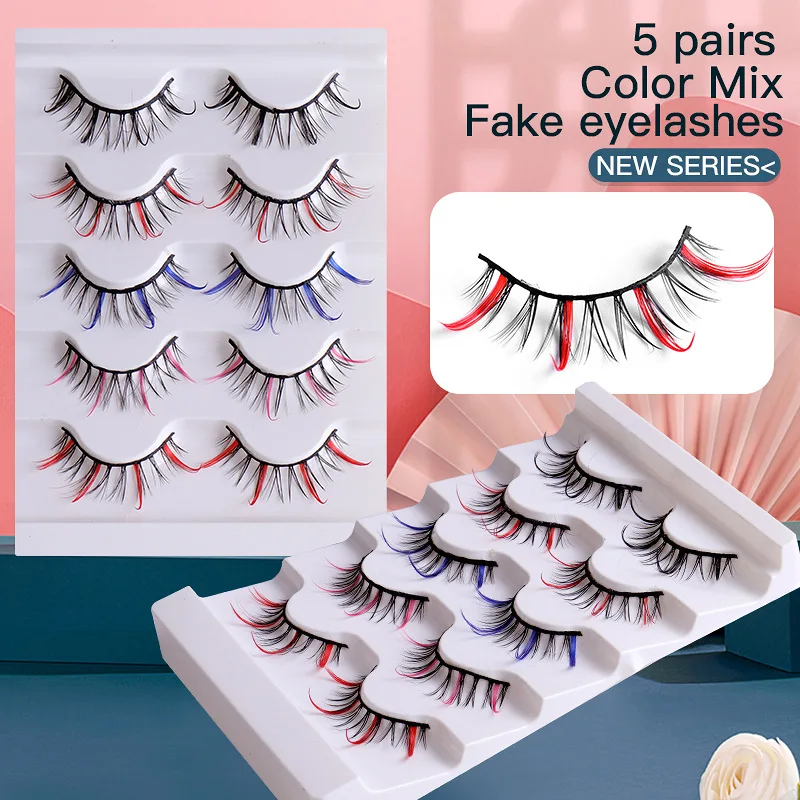 

Colorful False Eyelashes 5D Multi-Layers Thick Crossover High Imitation Mink Hair 5 Pairs Eyelash Set Lash Extension Supplies