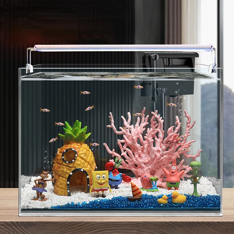 Change Water Super White Fish Tank Lazy Glass Aquarium Office Desktop Living Room Turtle Jar Grass Tank Tropical Fish Globe