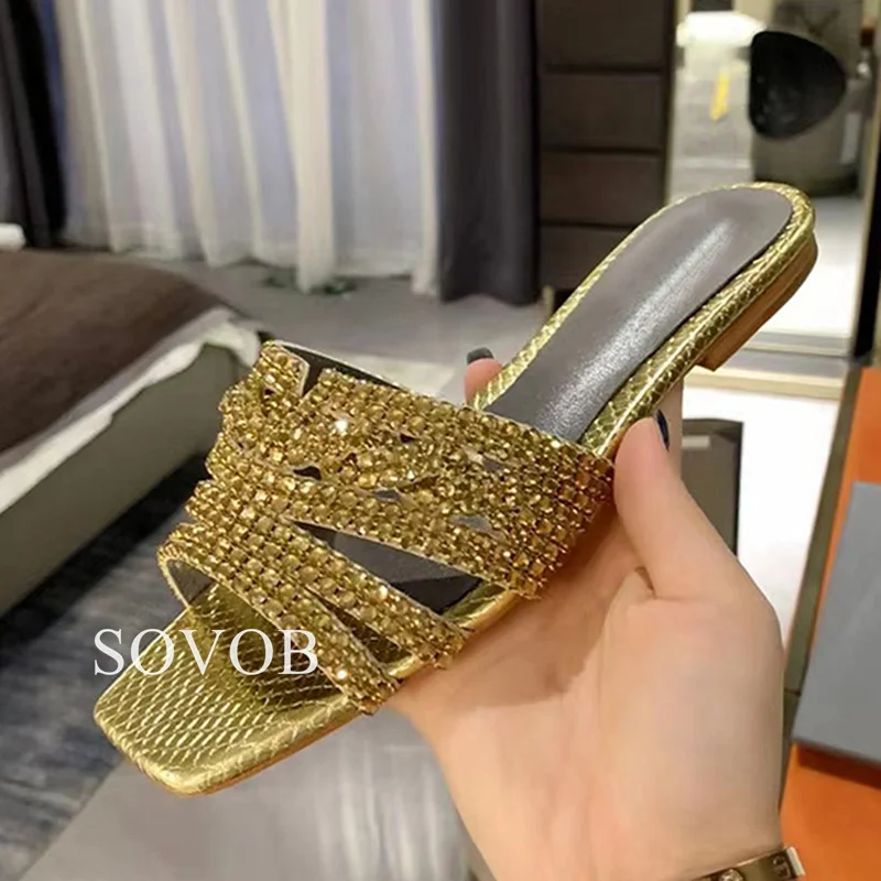 Новые летние шлепанцы на плоской подошве с открытым носком женские модные