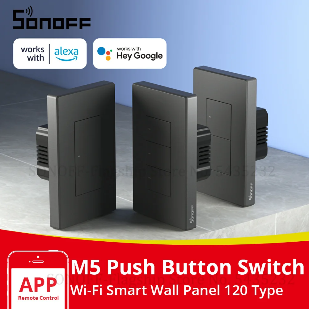 Фото Умный настенный выключатель SONOFF M5 SwitchMan, 120 кнопочный переключатель, 2/3 клавиш, умное быстрое приложение, дистанционное управление, поддержка R5 №1