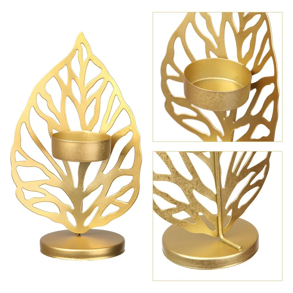 

Wrought Iron Candelabra Nordic Style Golden Creative Candlelight Aromatherapy Base Leaves Candle Holder Art Candlestick