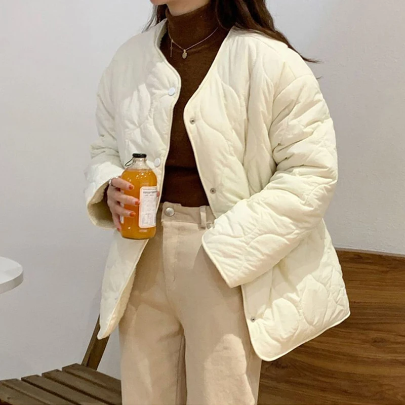 Chic Cotton Padded Women Outerwear Parkas Women 2022 Winter Lamb Wool Double Sided Jacket Female Rhombus Pattern Thicken Coats