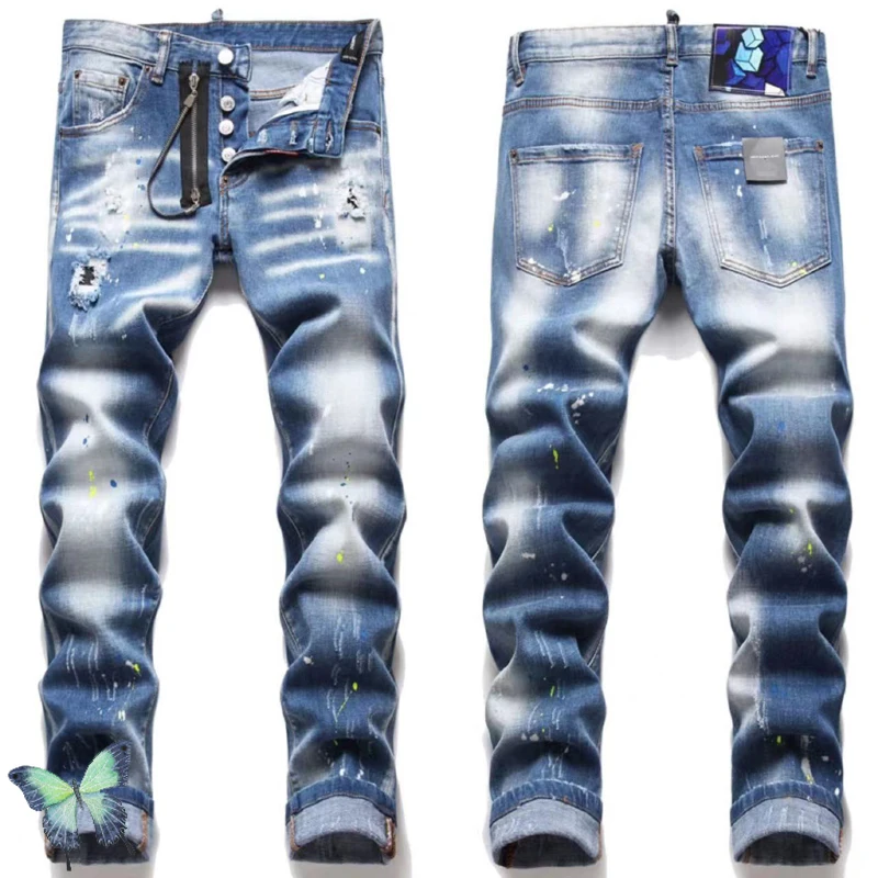 

Ligh Blue Ripped Zip Decorate Men High Quality Dsq2 Jeans Pants