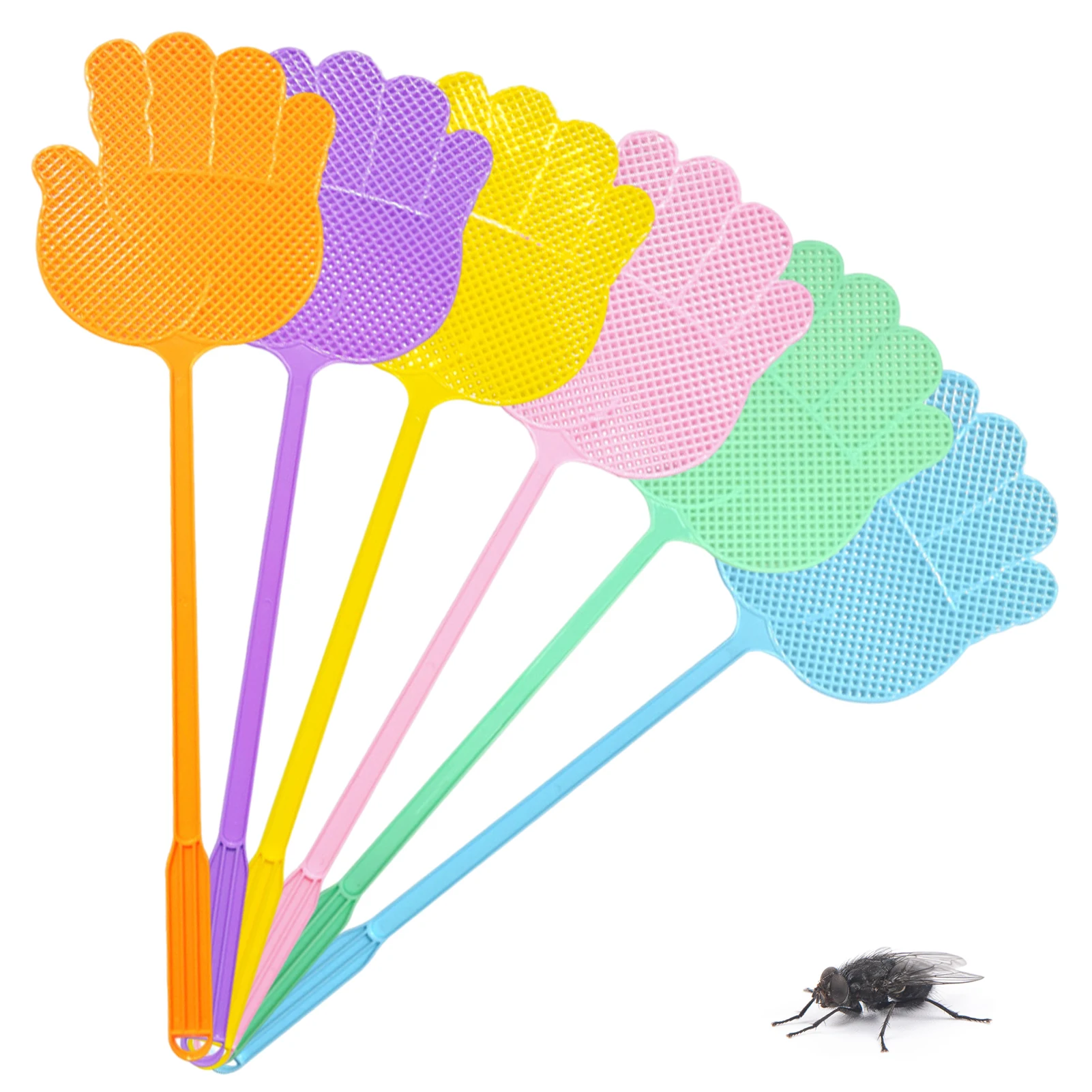 

6pcs Long Handle Stable Plastic Classroom Fly Swatter Funny Soft Colorful Durable Mosquitoes Hanging Hole Hand Shaped