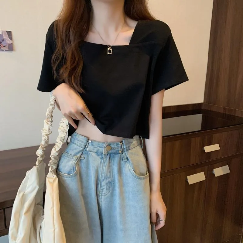 

Summer t shirt Clothes for Women Korean Fashion Kpop white crop top Short Sleeve Tees Loose Ropa Muje T-shirts Roupas Femininas