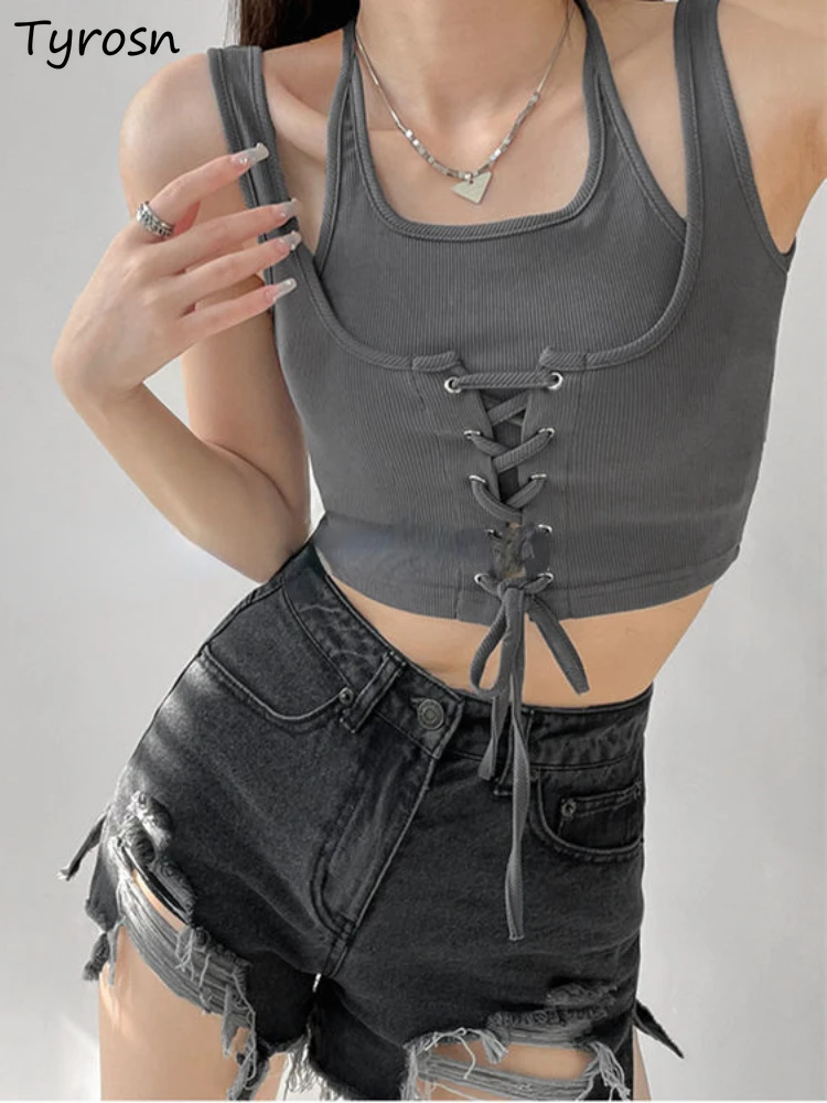 

Майка женская из двух частей, обрезанный бандаж, простой креативный уличный стиль, универсальная одежда с воротником в стиле ольччан