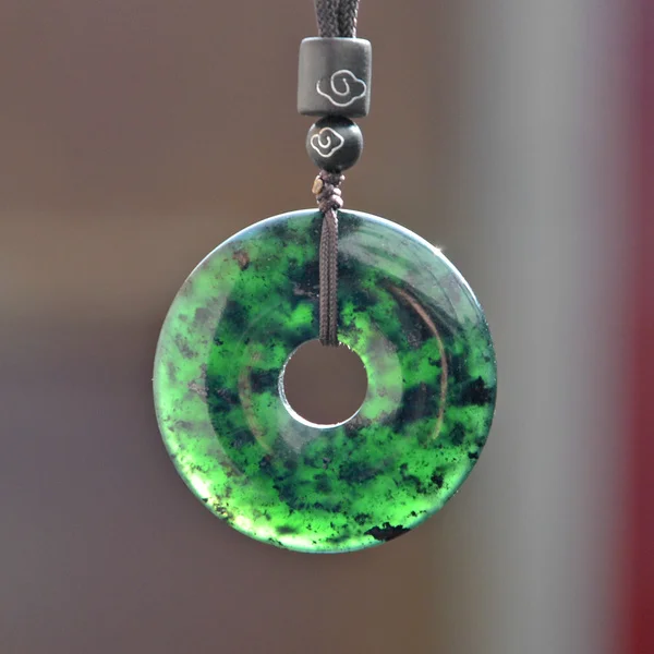 Natural Black Green Jade Doughnut Pendant Necklace Hetian Stone Carved Chinese Jadeite Jewelry Charm Amulet Gifts for Women Men