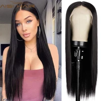 aisi hair synthetic black long straight wigs for women lace front wigs middle part highlights hair natural heat resistant