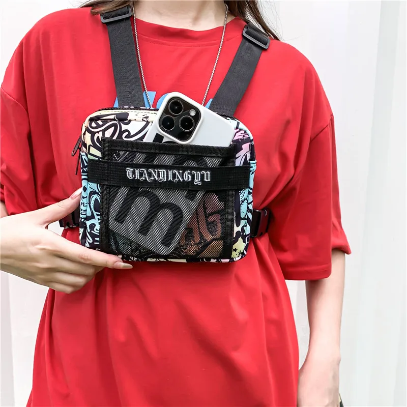 Trendy Men's Chest Bag New Functional Tactical Vest Bag Fashion Couples Running Vest Bag Large Capacity Waterproof Vest Pack