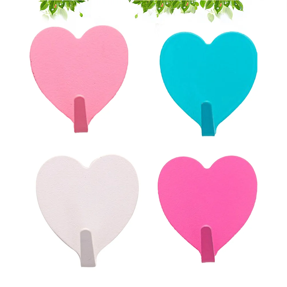 

4pcs Iron Hook Loving Heart Shape Metal Hooks Punch Free Adhesive Hooks Kitchen Bathroom Wall Hooks Storage shelves