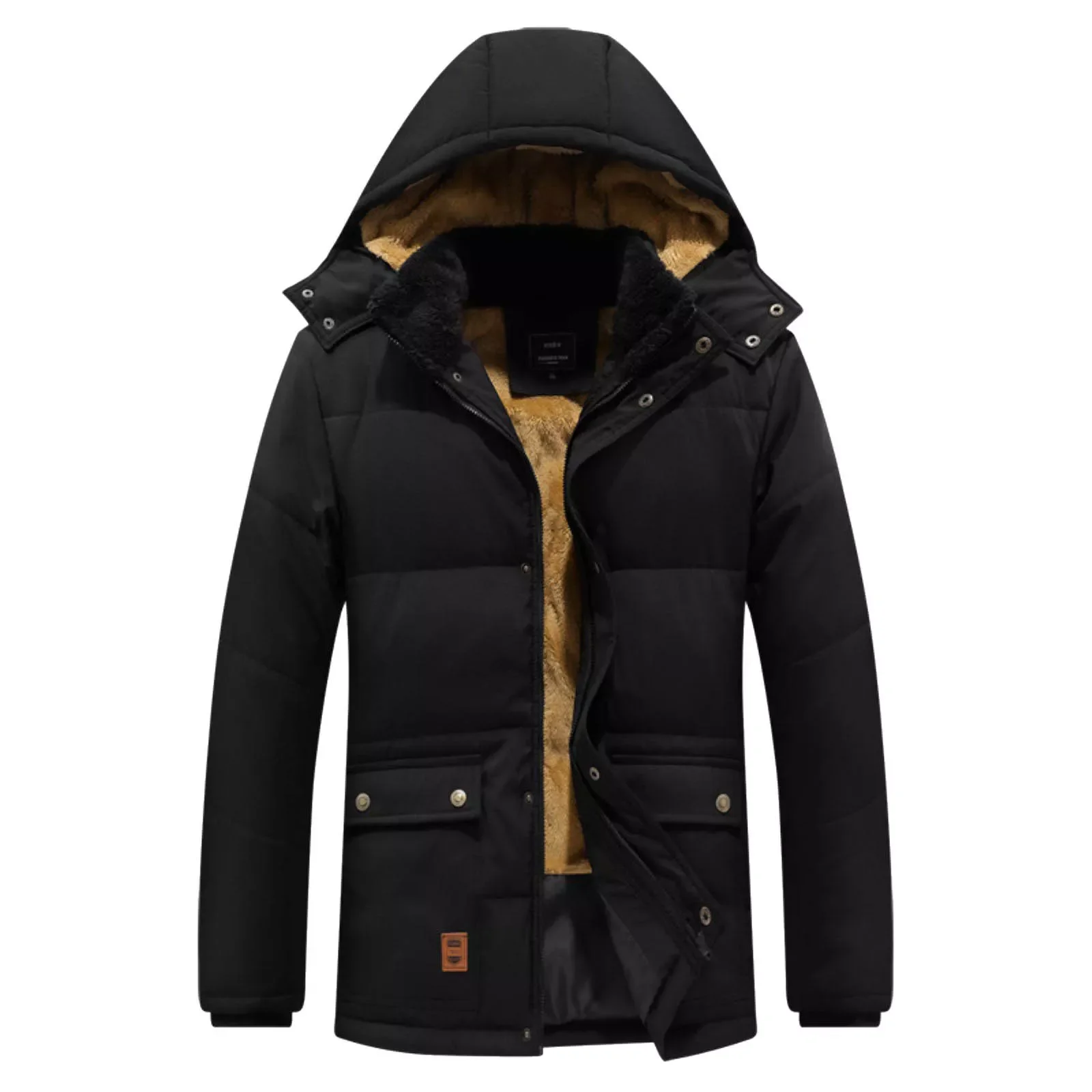 

Male Winter Warm H Solid Pocket Coat Detachable Hooded Long Sleeve Button Zipper Fly Jacket Coat And Jacket Men