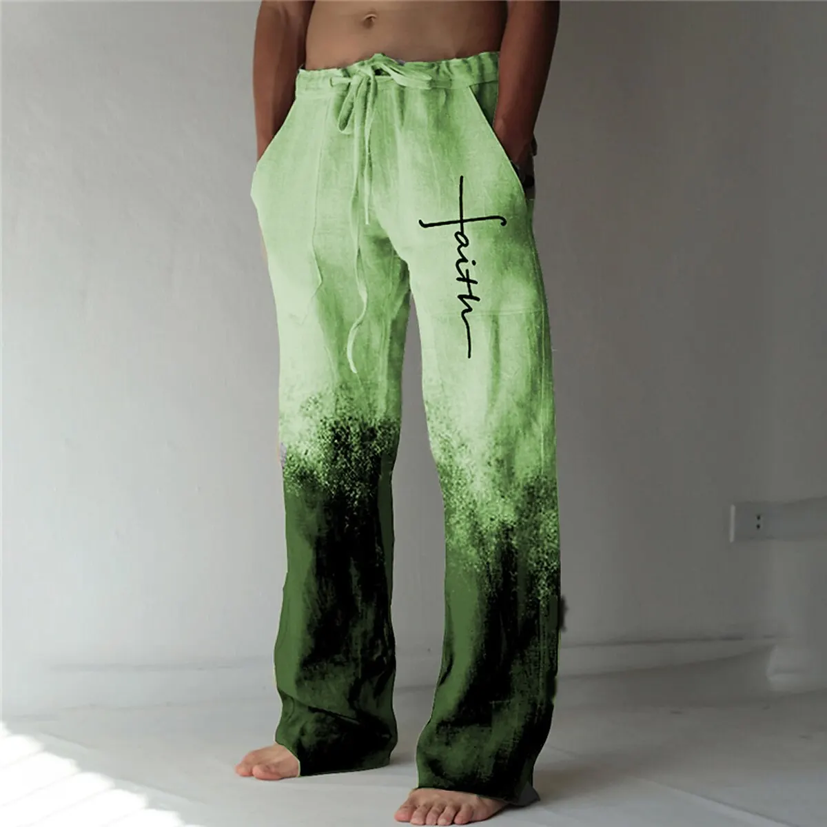 

2023 Summer Thin Pants Men's Large Digital Printed Wide Leg Casual Pants Beach Pants Comfortable and Breathable