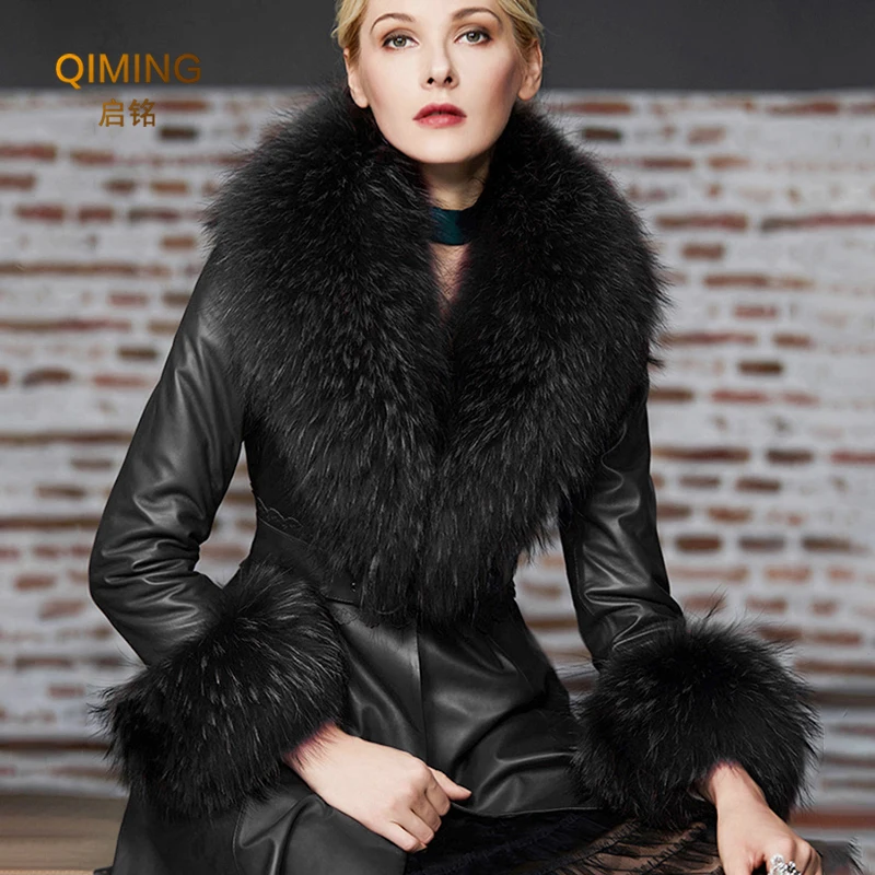 Зимний комплект манжет с воротником из натурального меха енота женский шарф