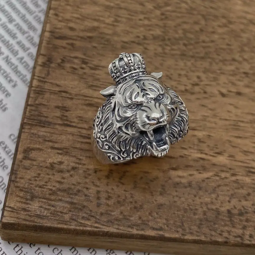 

Кольцо из серебра S925 пробы, модное индивидуальное Ретро Ремесло, властный тигр, классическое открытое ювелирное изделие для пар, подарки дл...