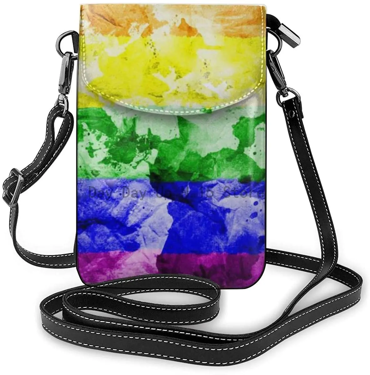 

New Pride Flag Painted Women Small Crossbody Bag PU Leather Cell Phone Purse Wallet with Shoulder Strap
