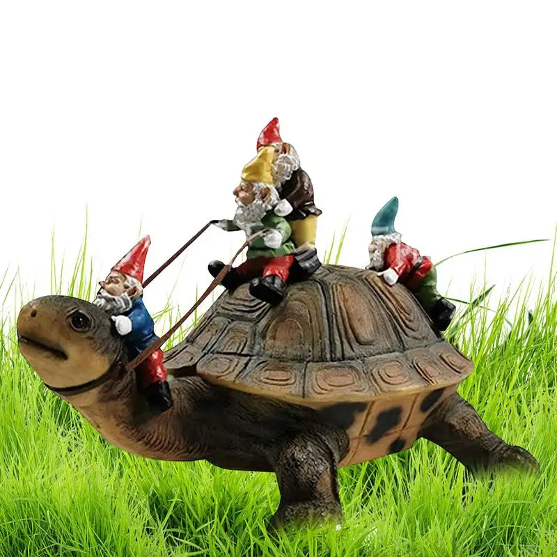 

Garden Gnome Riding Turtle Statue Turtle With Gnome Statues Resin Figurines Outdoor Yard Art Figurine Decorations Dwarf Gnome