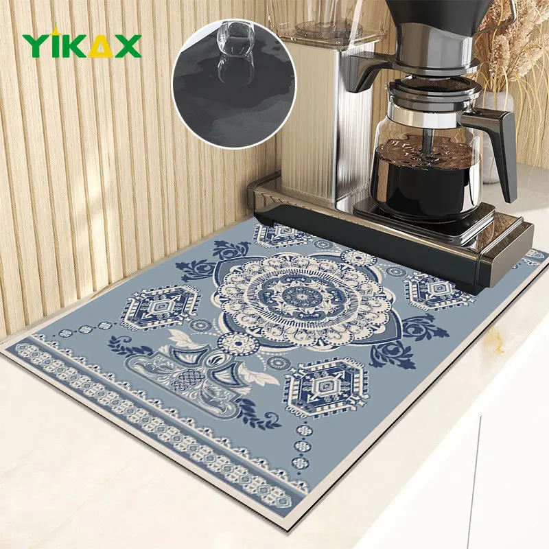 

Persian Pattern Drain Pad Drying Mat Super Absorbent Kitchen Counter Tableware Cup Dish Bottle Sink Waterproof Non-slip Bath Rug
