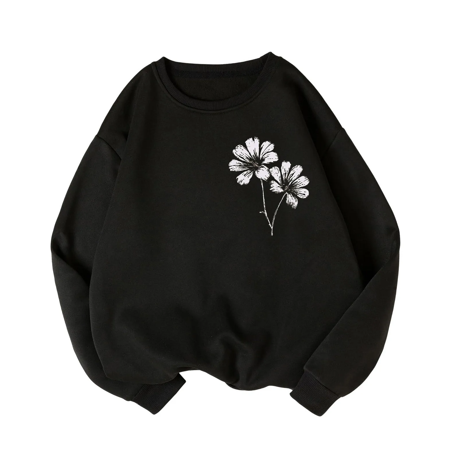 

Women Daisy Graphic Hoodie Daily Round Neck Long Sleeve Tops Floral Print Long Sleeve Sweatshirt Casual Fresh Hoodies Fall
