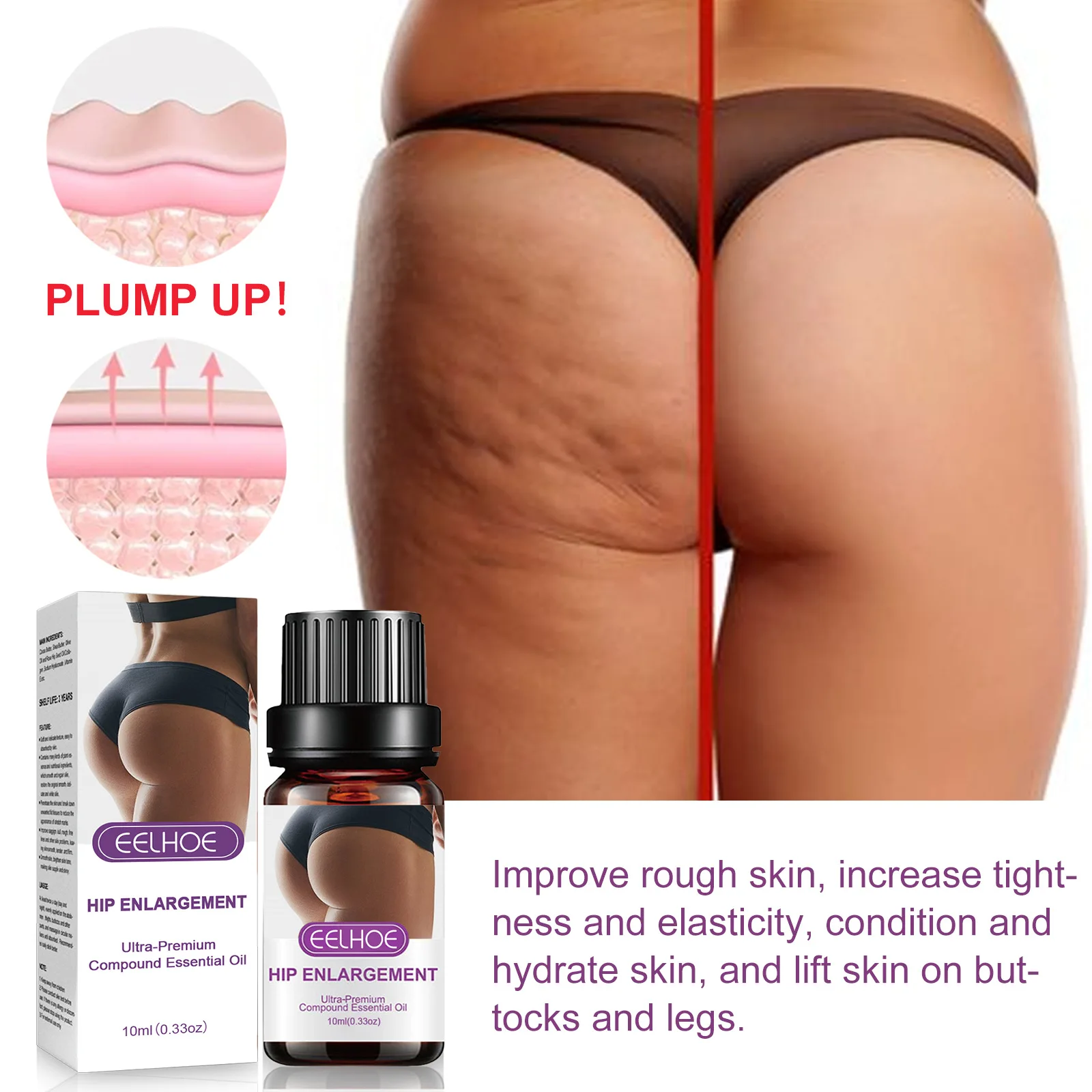 

Hip Lift, Body Sculpting, Buttock Care, Essential Oil Lifting, Firming, Peach Hip Massage Highlighting The Curve of The Buttocks