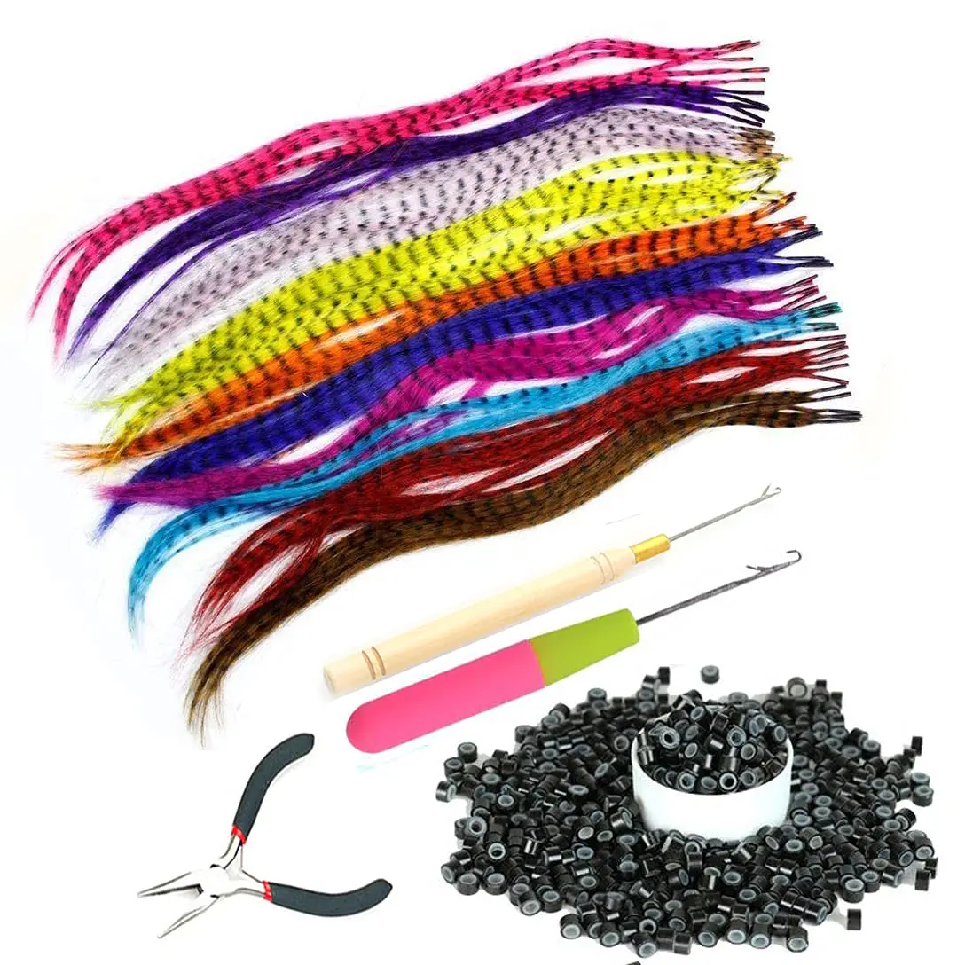 Ed Strands Of Hair Extension False Rainbow Overhead Fake Coloring Feather For Hair Synthetic