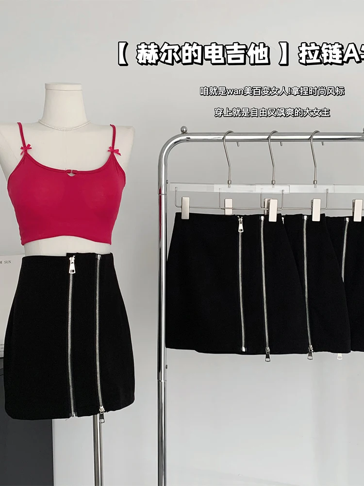 

Summer Women Korean Fashion Mini Zipper High Waist A-line Hip Wrap Skirt Gyaru Design 2000s Aesthetic Office Lady Tide Vintage