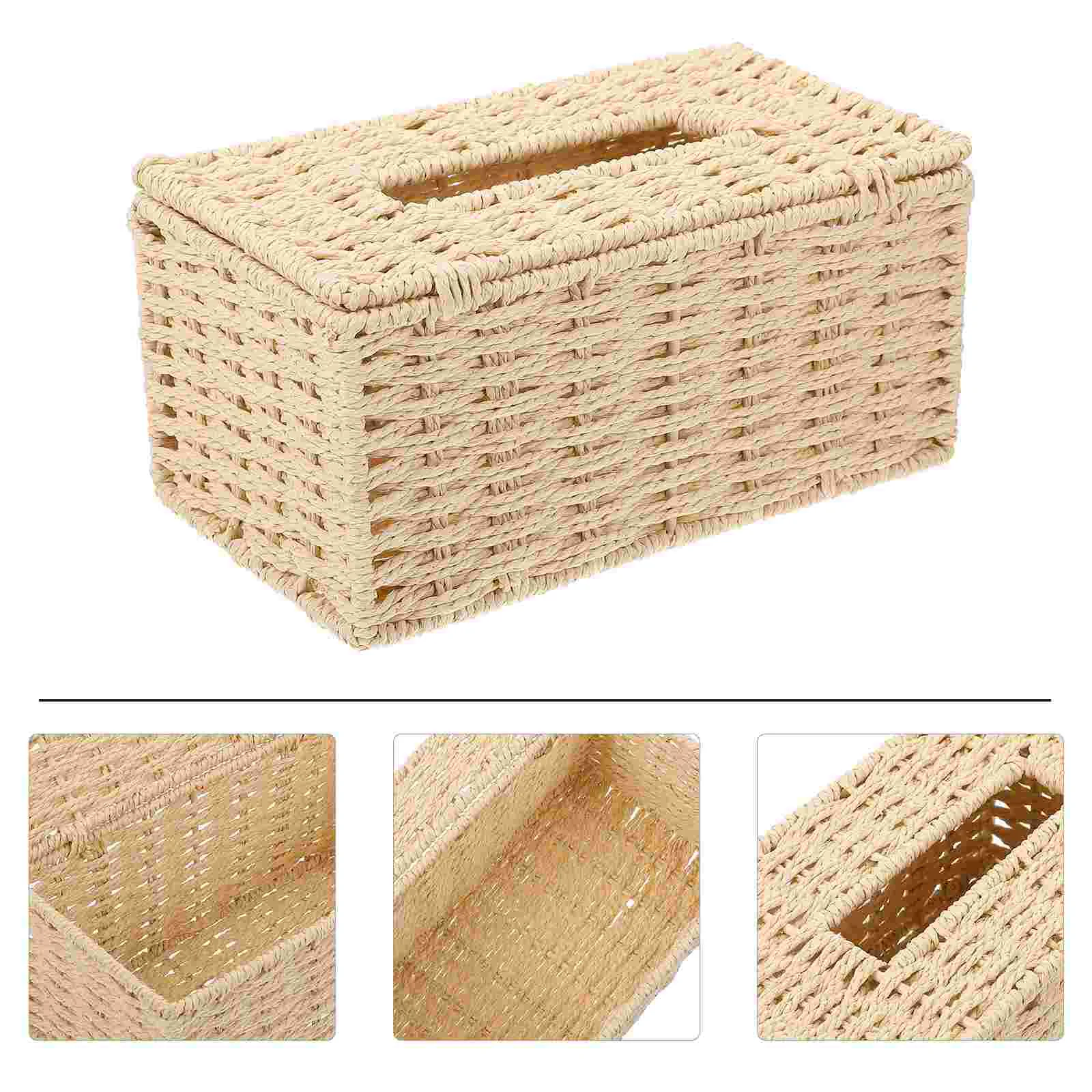 

Tissue Box Woven Cover Holder Storage Basket Paper Farmhouse Container Dispenser Small Napkin String Cotton Rope Home