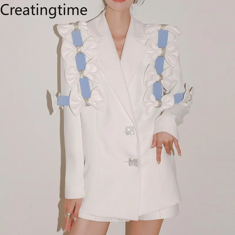 

Женский блейзер Creatingtime, весна-осень 2022, французское тяжелое пальто в стиле жареной уличной моды с бантом, белый пиджак GA332