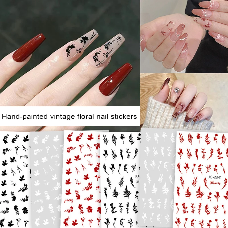 

New 3D Chinese Styles Flower Plant Nail Sticker Decoration Nail Art Leaf Nail Sticker Waterproof INS Beautiful DIY Vintage