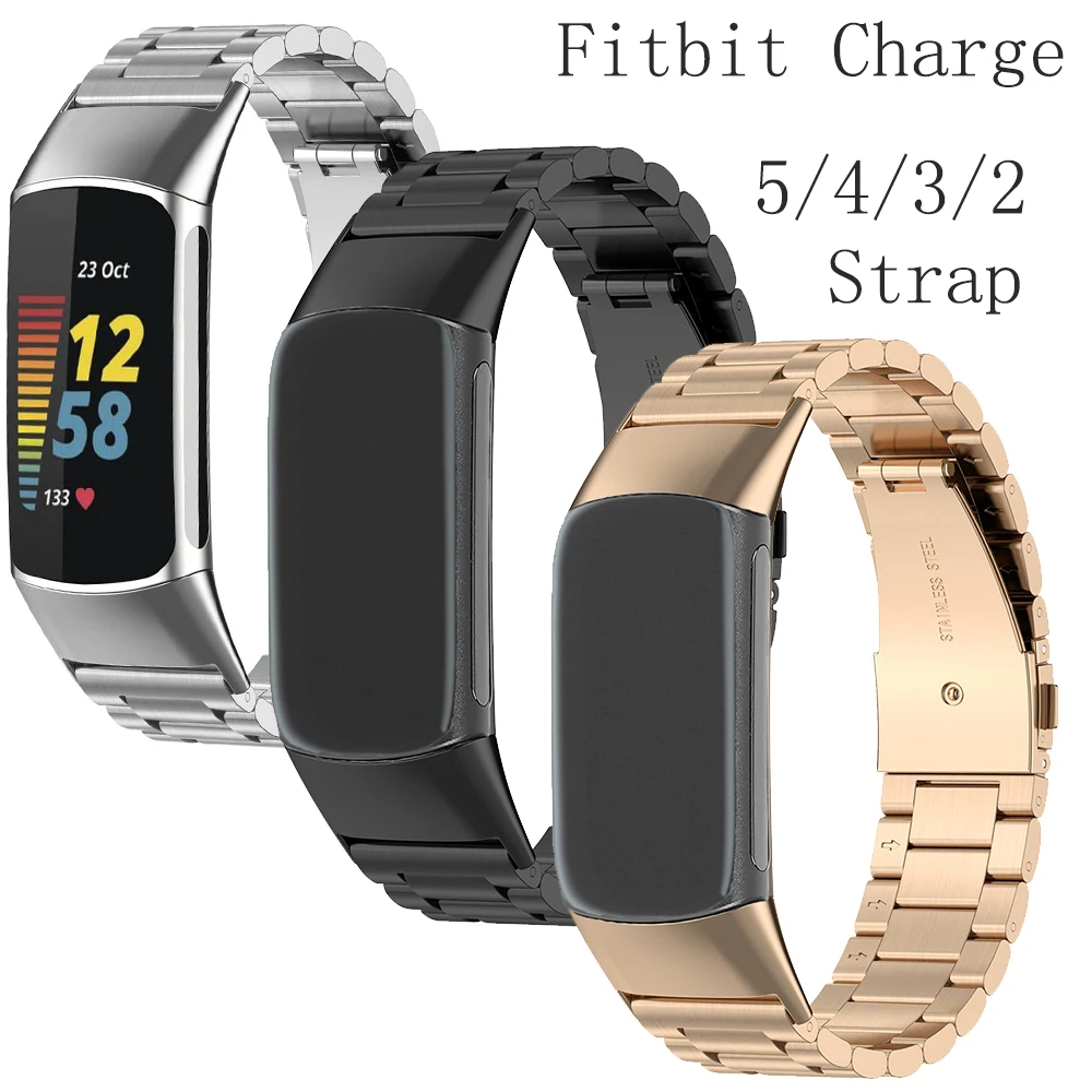 For New Fitbit Charge 5/4/3/2 atrap band charge 5  Stainless steel Metal buckle band strap wristband smartwatch band  black