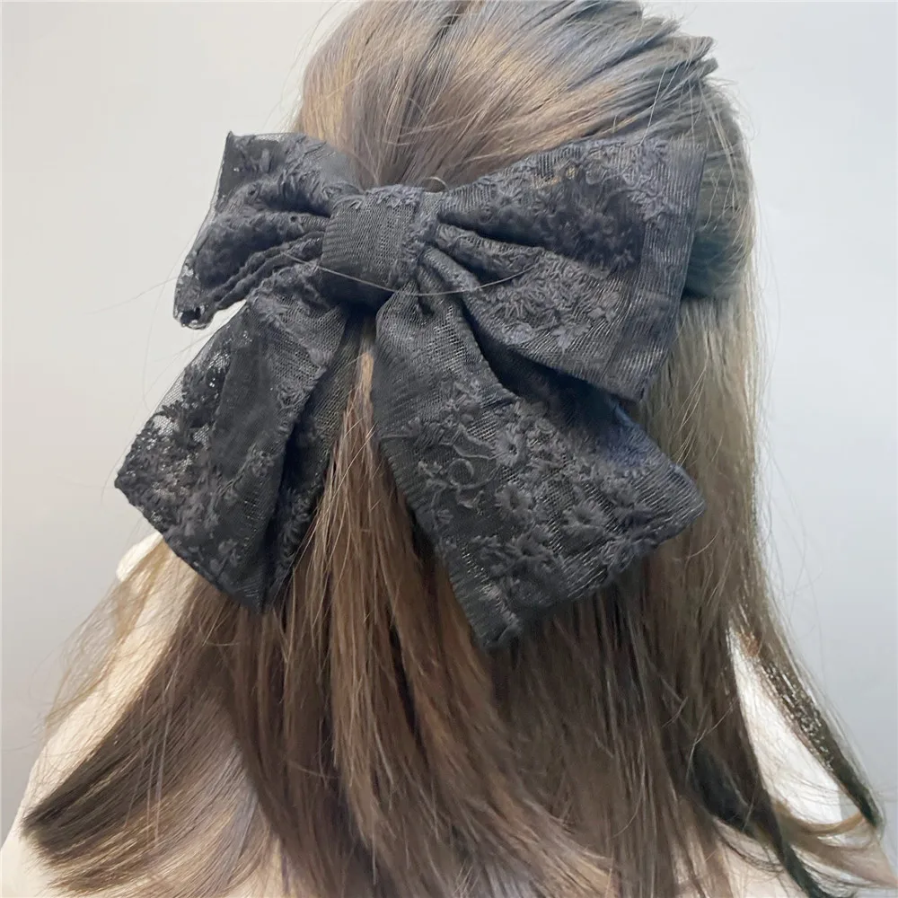 

Hot Cute Lace Bow Ribbon Hair Clip Hairpins Hair Rope Lace Flower Hair Ornament Fashion Black White Hair Accessory