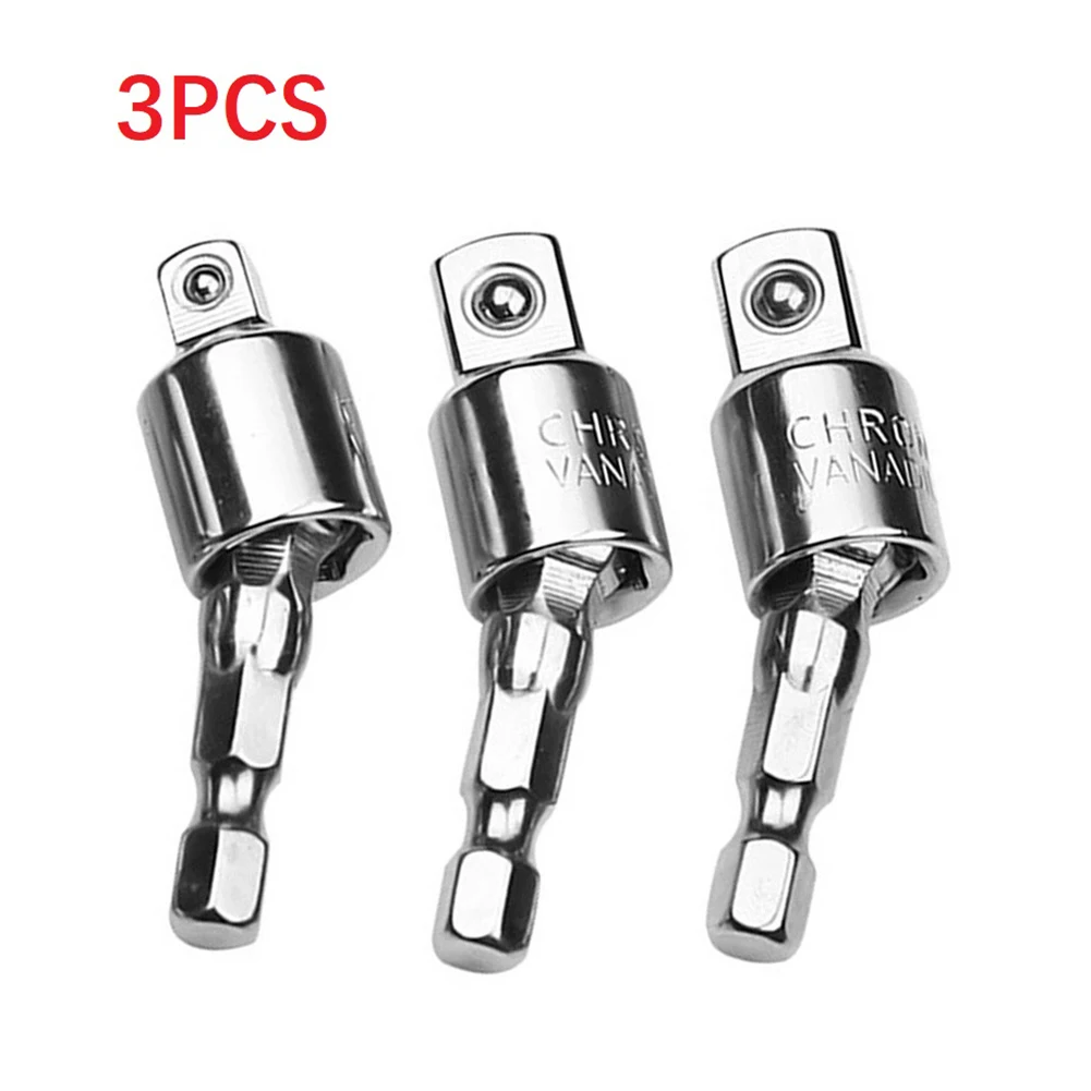 

3pc Hex Shank Electric Drill Socket Adapter For Impact Driver 360°Rotatable Extension Square Socket Drill Bits Connecting Rod