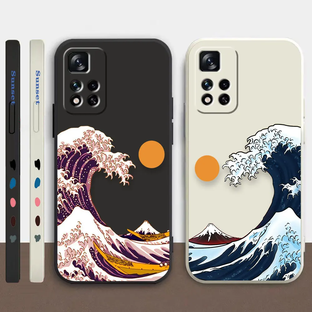 

Phone Case For Redmi Note 12 11 11T 11R 11S 10 9T 8 7S PRO PLUS 4G 5G Colour Case Cover Funda Cqoue Shell Capa Ukiyo-e Waves Set